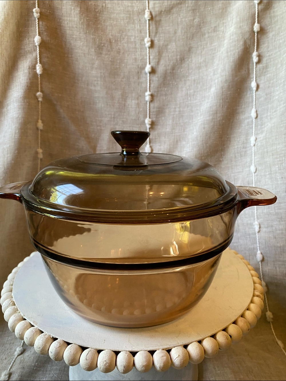 Amber Glass Covered Casserole Dish - Home Kitchen